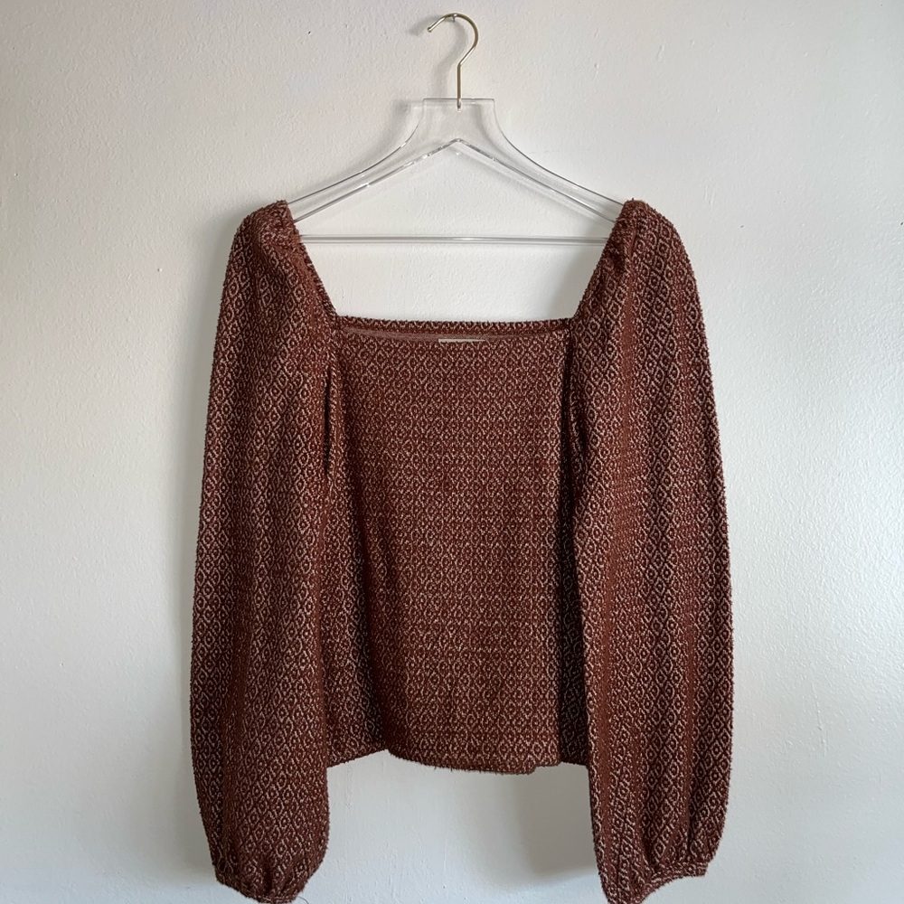 Madewell Jacquard Puff-Sleeve Top | Size L